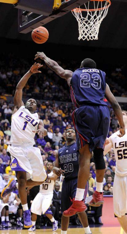 LSU sophomore guard Anthony Hickey (1) shoots the ball March 9, 2013 during the Tigers' 67-81 loss to Ole Miss in the PMAC.
 