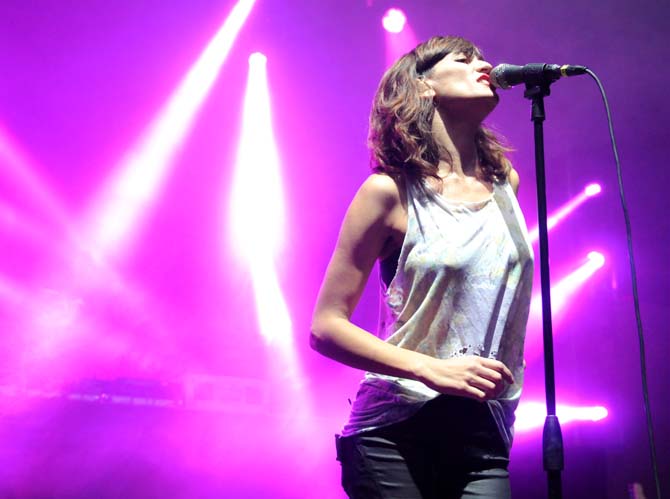 Martina Sobrara, singer-songwriter for the Canadian electronic dance music band Dragonette, sings and dances on stage Saturday, March 9, 2013 at the Buku Music and Arts Project in New Orleans.
 