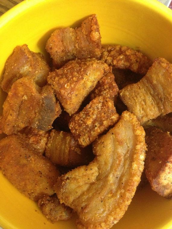 Cracklin&#8217;s are a south Louisiana specialty made of fried pork and fat.
 