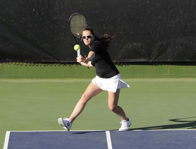 Senior Keri Frankenberger received her first start of the dual-match season Friday, March 1, 2013, during the Tigers' match against Vanderbilt at W.T. "Dub" Robinson Tennis Stadium.
 