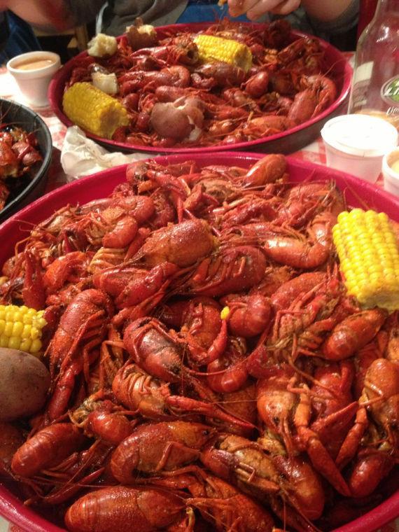 This photo shows ve pounds of bright red, boiled crawsh from the Crawsh Barn located a short drive from Mamou.
 