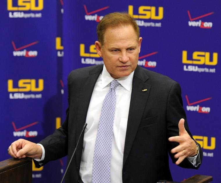 <p>LSU head coach Les Miles speaks about his 7-year contract renewal Wednesday, Nov. 28, 2012 at the Football Operations Building.</p>