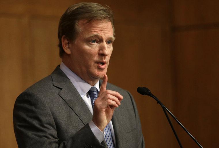 NFL Commissioner Roger Goodell delivers the Department of Exercise and Sport Science's annual Carl Blyth Lecture at the University of North Carolina in Chapel Hill, N.C., Wednesday, March 6, 2013. (AP Photo/Gerry Broome)
 