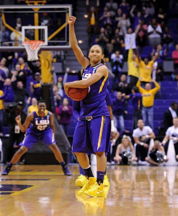 LSU senior guard Adrienne Webb (10) looks confidently into the crowd Tuesday March 26, 2013 during the final seconds of the Tigers' 71-66 victory against Penn State in the PMAC.
 