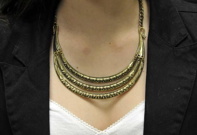 Statement necklaces like the one above can add a flourish of class to any look.
 