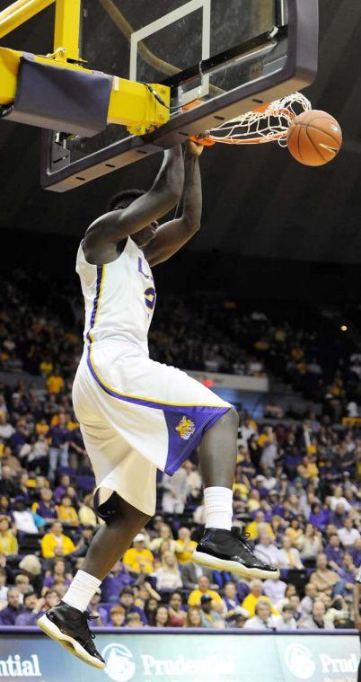 LSU sophomore forward Johnny O'Bryant III (2) dunks the ball March 9, 2013 during the Tiger's 67-81 loss to Ole Miss in the PMAC.
 