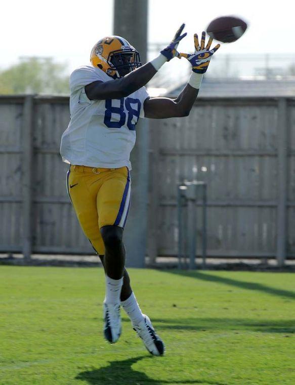 LSU freshman wide receiver John Diarse (88) catches a pass March 19, 2013 during spring practice at the LSU Football Practice and Training Facility.
 