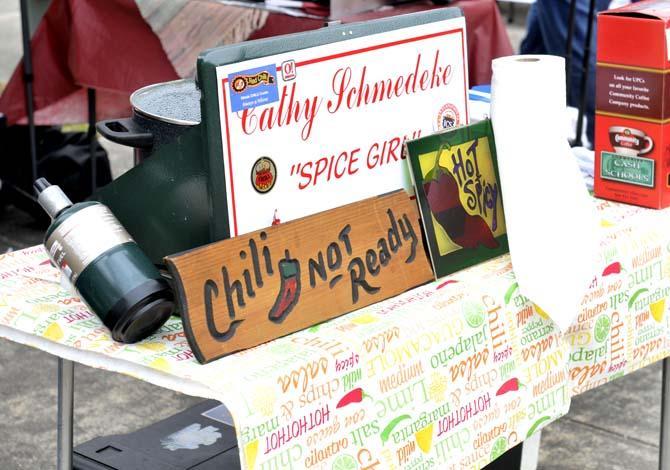 A sign notifying visitors that sample chili is not available sits on a table at the Chili Cookoff on LSU's campus Saturday, March 9, 2013.
 