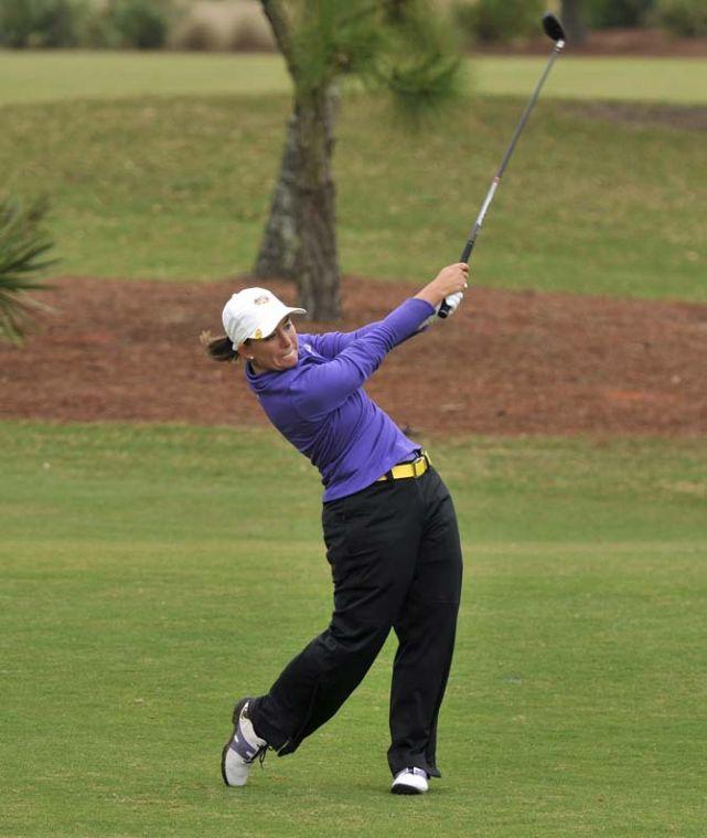 LSU junior Ali Lucas makes a big swing Sunday, March 24, 2013 on day three of the LSU Tiger Golf Classic at the University Club golf course.
 