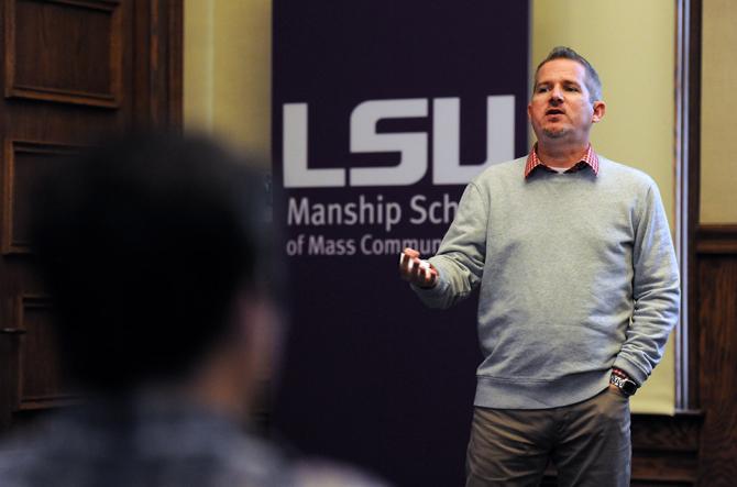 Glenn Griffin, author of "The Creative Process Illustrated" speaks during the American Advertising Federation-Baton Rouge Saturday, March 2, 2013 in the Manship School of Mass Communication.
 