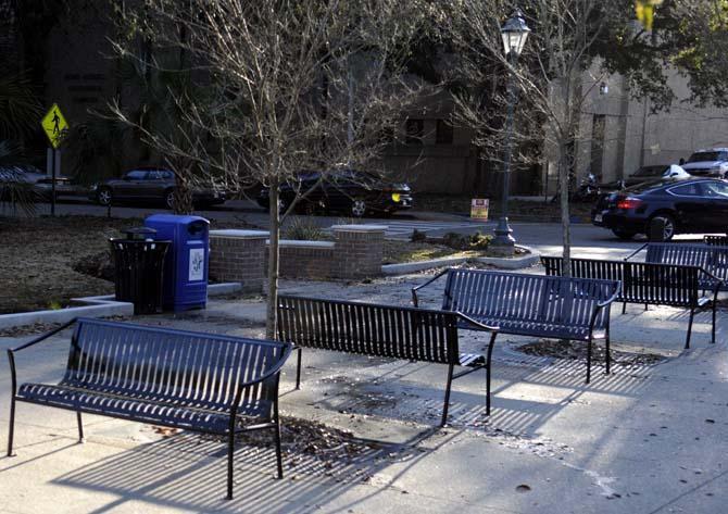 New benches and trees are the central focus point in the South Union Plaza, Monday, March 11, 2013.
 