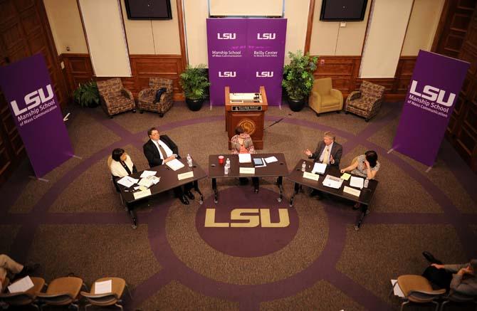 A panel discusses civil rights April 18, 2013, at the Civil Rights Forum in the Holliday Forum.
 