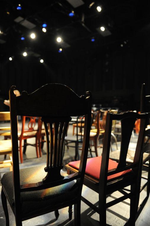 Rows of chairs face stage lights in the Music and Dramatic Arts Building April 15, 2013. The play has six actors, is a year in the making, and will run from Tuesday through sunday at 7:30 pm, with another showing at 2:00 pm on Sunday. Tickets are $10 at the door.
 