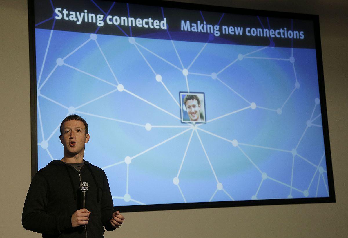 Facebook CEO Mark Zuckerberg speaks about Facebook Graph Search at a Facebook headquarters in Menlo Park, Calif., Tuesday, Jan. 15, 2013. The new service lets users search their social connections for information about their friends&#8217; interests, and for photos and places. (AP Photo/Jeff Chiu)