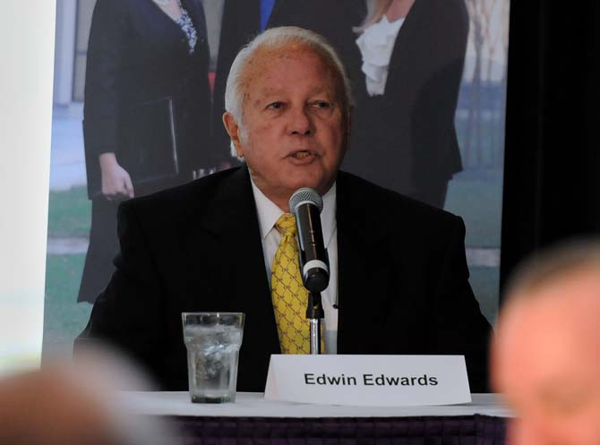 Former governor of Louisiana Edwin Edwards speaks on Wednesday, April 17, 2013 during the panel meeting for PAISA Day in the LSU Business Education Complex.
 