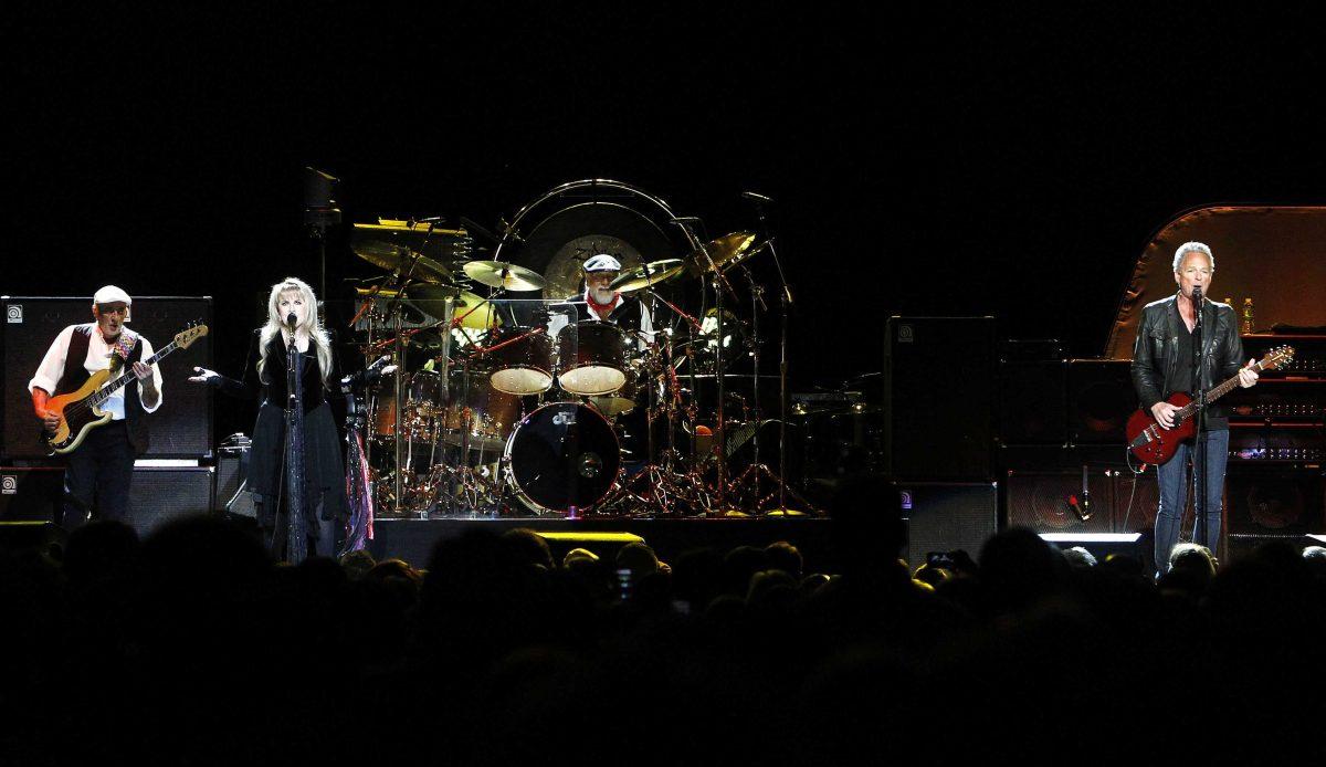 Members of Fleetwood Mac, from left, bassist John McVie, singer Stevie Nicks, drummer Mick Fleetwood and guitarist Lindsey Buckingham perform during a concert at Madison Square Garden, Monday, April 8, 2013, in New York. (Photo by Jason DeCrow/Invision/AP)