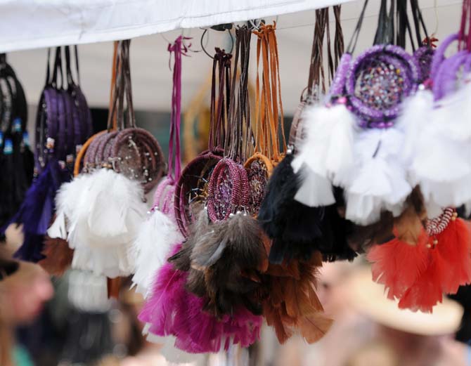 Dreamcatchers hang from a vendor's tent April 27, 2013, at Festival International de Louisiane in Lafayette 2013.
 