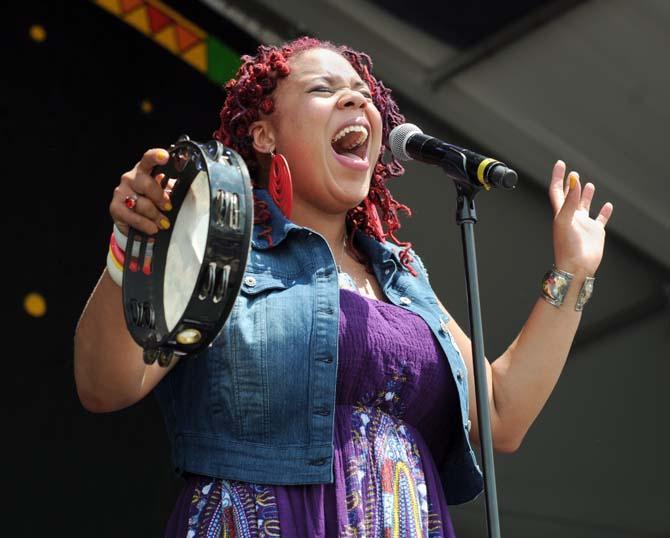 Zena Moses and Rue Fiya performs Saturday, April 27, 2013 at the New Orleans Jazz &amp; Heritage Festival on the Fair Grounds Race Course.
 