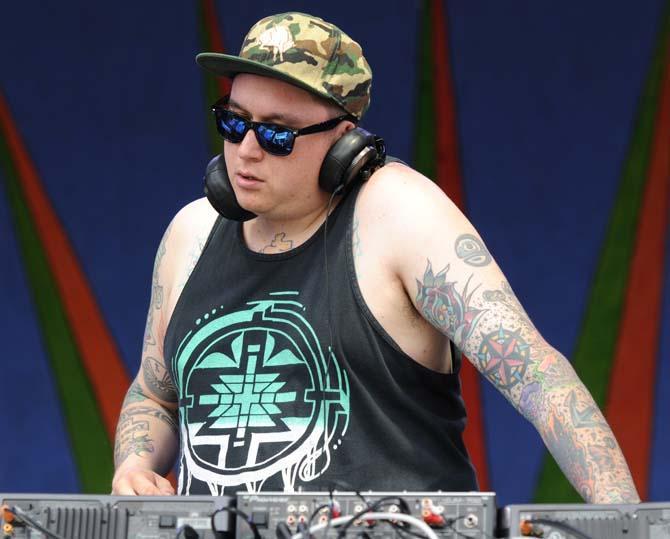 DJ NDN, member of A Tribe Called Red, plays Saturday, April 27, 2013 at the New Orleans Jazz &amp; Heritage Festival on the Fair Grounds Race Course.
 