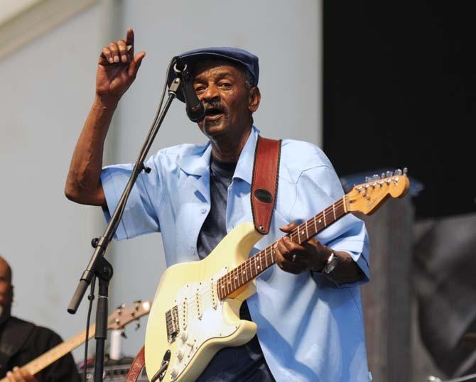 Lil' Buck Sinegal's Blues Band performs Saturday, April 27, 2013 at the New Orleans Jazz &amp; Heritage Festival on the Fair Grounds Race Course.
 