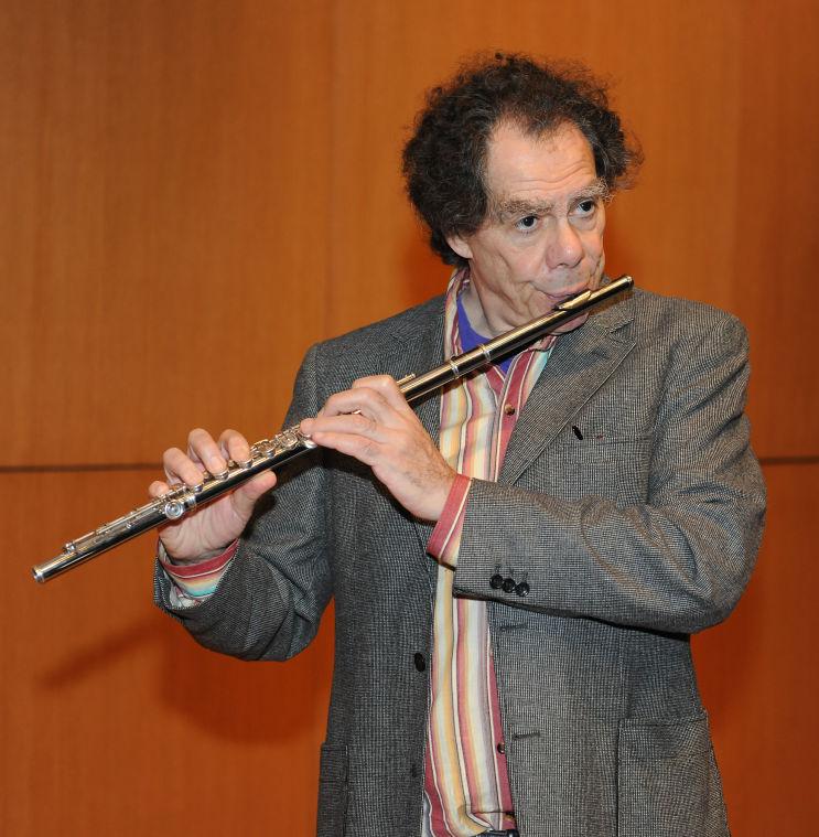 Robert Dick plays his flute in the School of Music Tuesday, April 23, 2013. He will be performing as a guest during a recital April 24 from 7:30-10:00 PM.
 