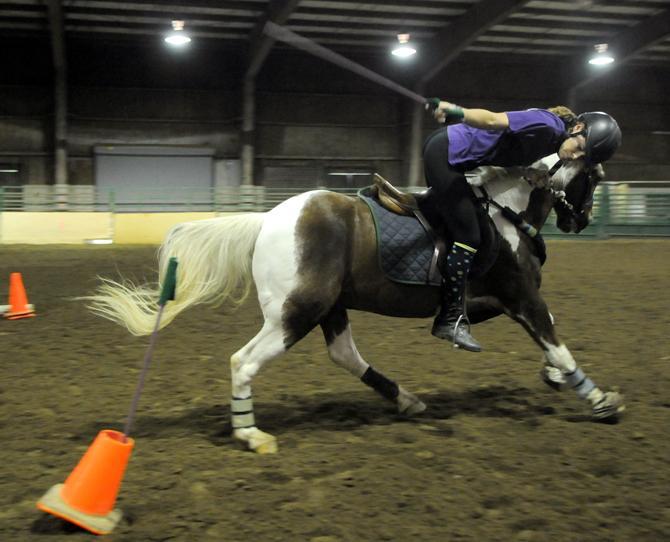 LSU kinesiology senior Kendell Richter and her pony Chino practice a mounted game Tuesday, April 30, 2013 at the BREC Farr Park Equestrian Center.
 