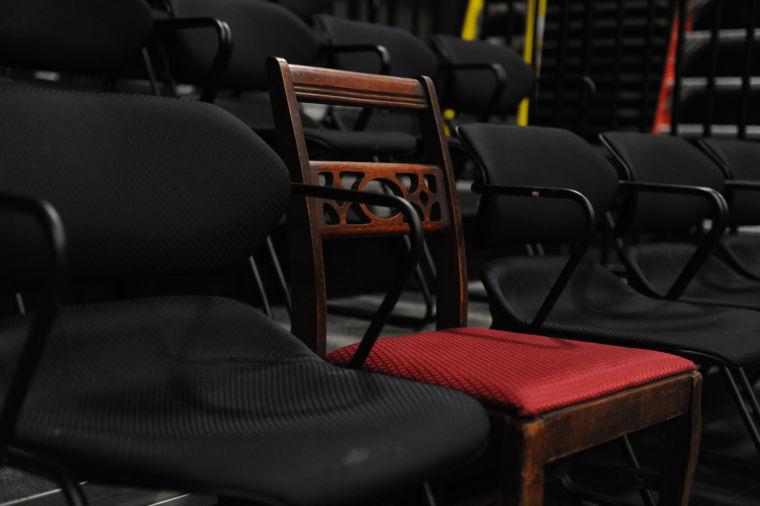 A lone unique chair stands out in a sea of uniformity in the Music and Dramatic Arts Building Monday, April 15, 2013. The play focuses on the importance of variety and choice within humanity as a whole. The play runs from Tuesday to Sunday with showings at 7:30 pm and another showing at 2:00 pm on Sunday. Tickets ate $10 at the door.
 