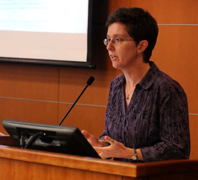 Elaine Maccio, LSU associate professor, speaks about domestic partnership benefits March 20, 2013 at a Student Government Senate meeting in the Capital Chambers in the LSU Student Union.