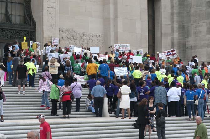 Crowds gather Tuesday, April 30, 2013, at the March on Baton Rouge on the State Capitol Steps.
 