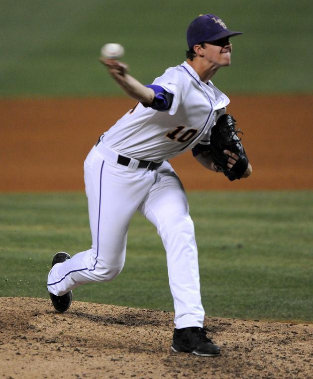 LSU sophomore pitcher Aaron Nola (10) pitches Friday, April 26, 2013 during the Tigers' 5-2 victory over South Carolina at Alex Box Stadium.