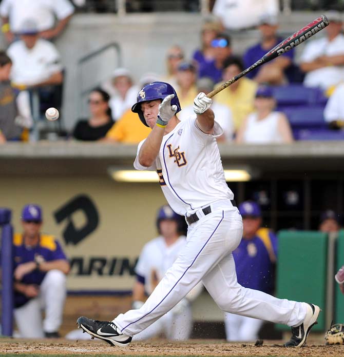 LSU freshman infielder Alex Bregman (30) hits a foul ball June 7, 2013 during the Tigers' 2-0 win against Oklahoma in Alex Box Stadium.
 