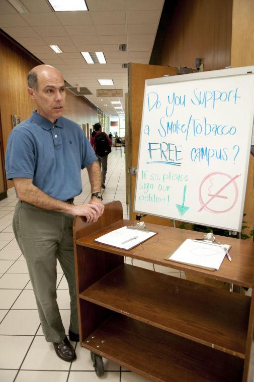 Student government senator and associate librarian Michael Russo leads an anti-smoking campaign April 6, 2011, in Middleton Library
 