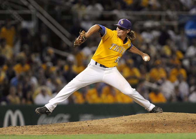 LSU senior pitcher Chris Cotton (58) throws the ball June 2, 2013 during the Tigers' 5-1 win against ULL in Alex Box Stadium.
 