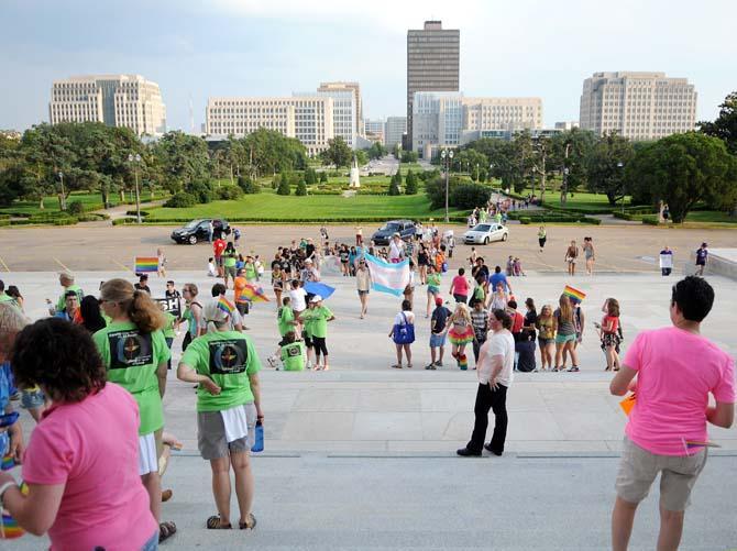 LGBTQ Pride ralliers end their march on the steps of the State Capitol June 15, 2013 in downtown Baton Rouge.