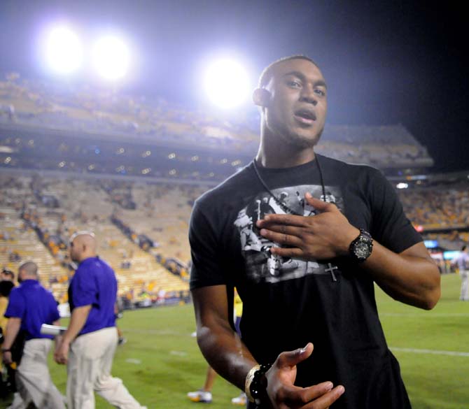 Former LSU quarterback Jordan Jefferson was on the field Saturday, Oct. 13, 2012 after the Tigers' 23-21 win against South Carolina in Tiger Stadium.