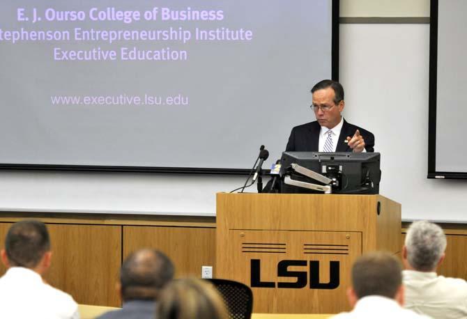 LSU President F. King Alexander speaks at Breakfast to Business Tuesday, July 23, 2013 in the Business Education Complex.