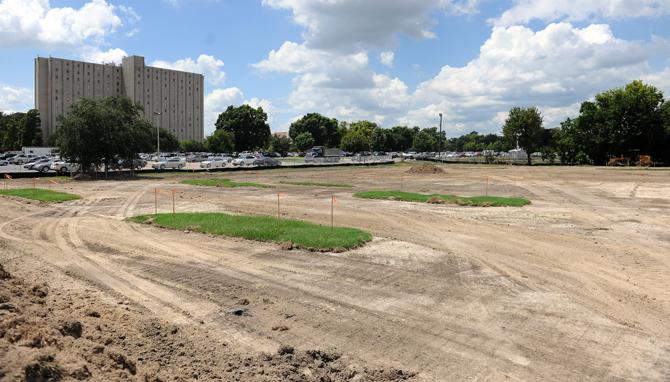 The construction of the new parking lot behind the Hart lot.