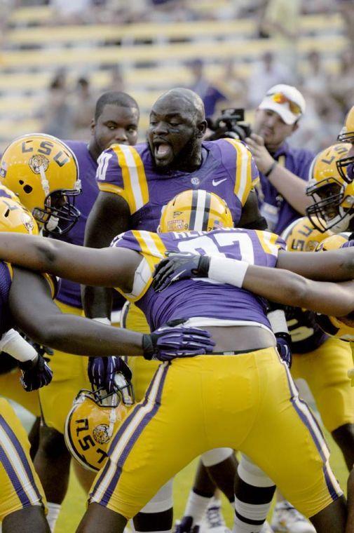 LSU junior defensive end Anthony Johnson (90) hypes up his teammates Saturday, Sept. 14, 2013 during the Tigers 45-13 vicotry in Tiger Stadium