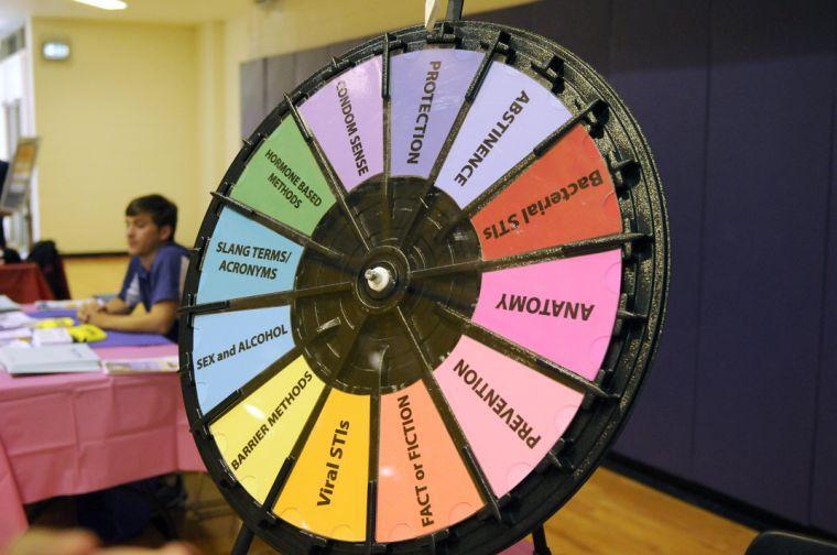 The Student Health Center displays a sexual trivia wheel Tuesday at the Tiger Games in the LSU UREC.