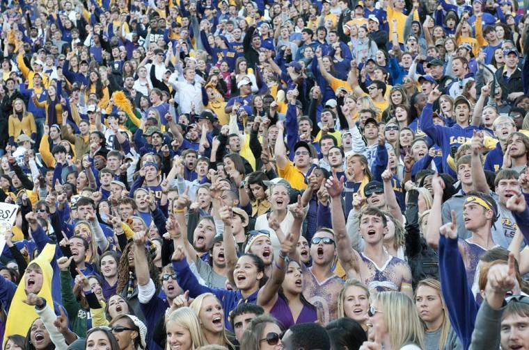 LSU fans celebrate Saturday, Nov. 11, 2010 after the Tigers beat Alabama 24-21 in Tiger Stadium.