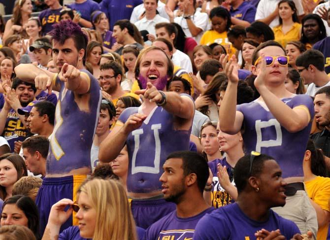 LSU fans participate in a chant Sept. 7, 2013 during the 56-17 victory against UAB in Tiger Stadium.