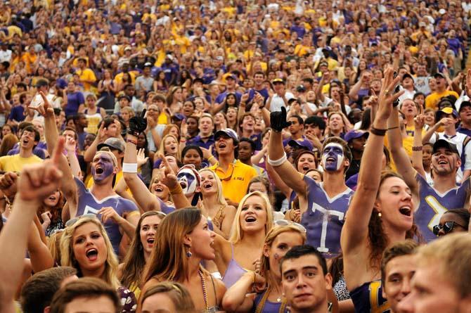 LSU fans participate in a chant Sept. 7, 2013 during the 56-17 victory against UAB in Tiger Stadium.