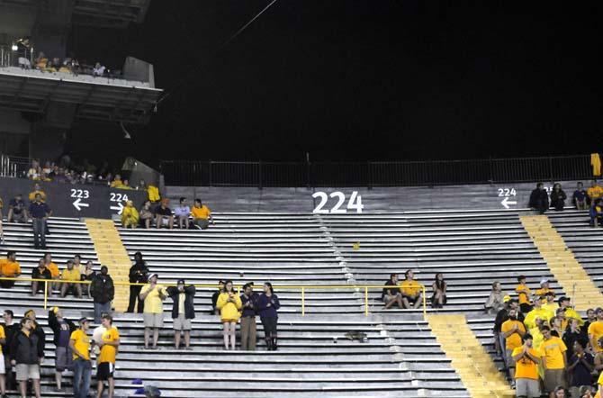 The upper portion of Tiger Stadium's student seating is left mostly vacant Saturday, Sept. 21, 2013 toward the end of the Tigers' 35-21 victory over Auburn.