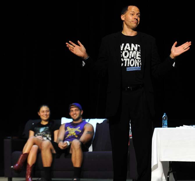 Date Safe Project founder Mike Domitrz speaks at the Can I Kiss You? event Sept. 10, 2013 in The LSU Student Union Theatre.