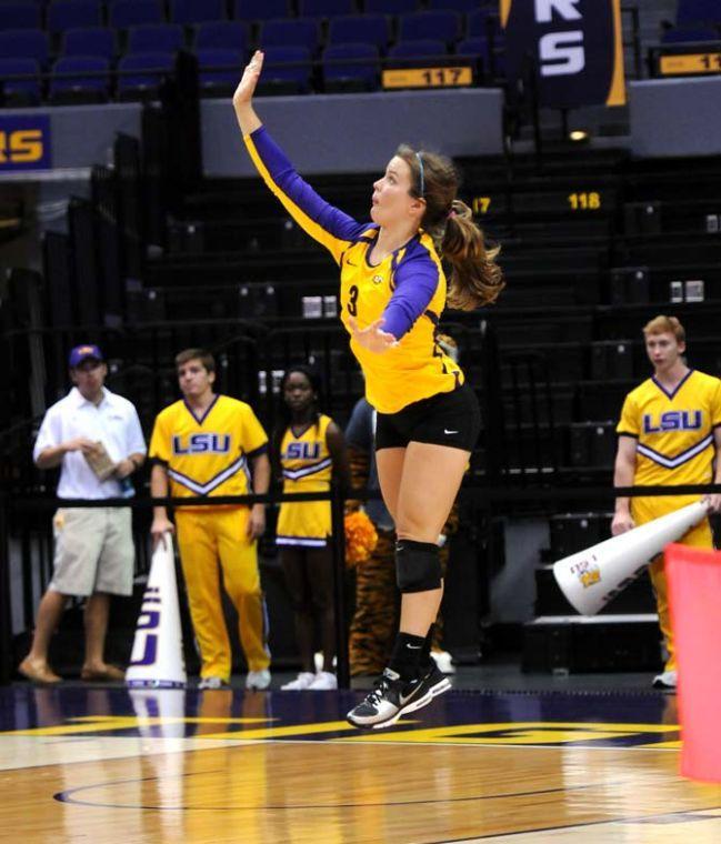 Junior, Laura Whalen, serving up against Texas San Antonio Friday Aug. 30, 2013