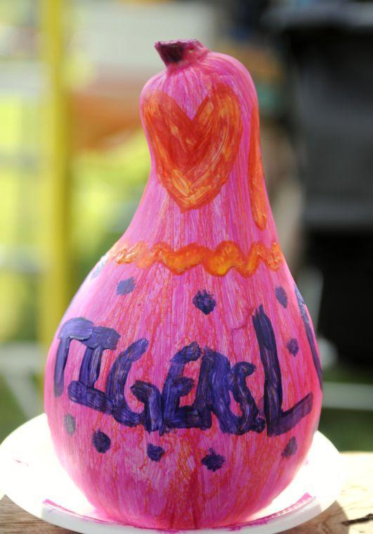 A painted pumpkin dries Saturday afternoon, Sept. 28, 2013 at The LSU AgCenter Corn Maze at the Botanic Gardens at Burden.