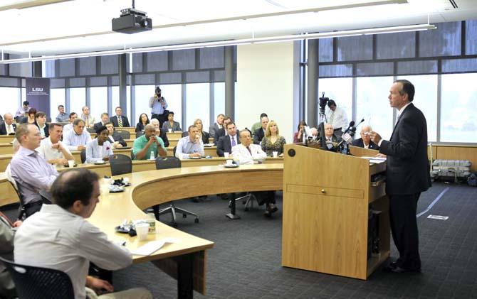 LSU President F. King Alexander speaks at Breakfast to Business Tuesday, July 23, 2013 in the Business Education Complex.