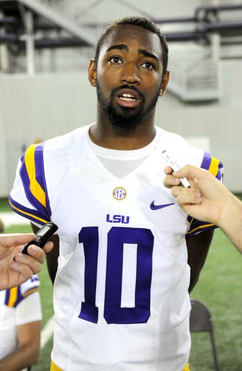 LSU freshman quarterback Anthony Jennings (10) responds to questions from various media outlets Sunday, August 11, 2013 during LSU Football Media Day in the Charles McClendon Practice Facility.