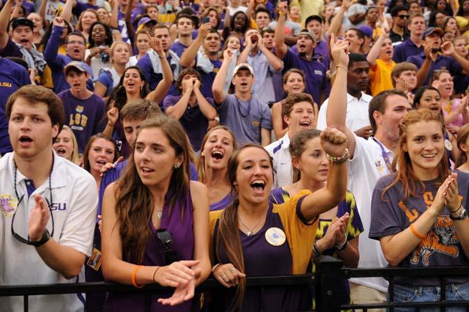 LSU fans participate in a chant Sept. 7, 2013 during the 56-17 victory against UAB in Tiger Stadium.