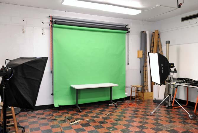 A green screen is used as a backdrop for animation Sept. 9, 2013, at a studio in the art building.